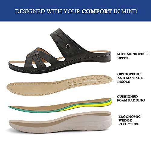 Ortho+rest Ortho+rest Women Orthotic Slides Comfortable Orthopedic Sandals Walking Sandals with Arch Support (9,Black)