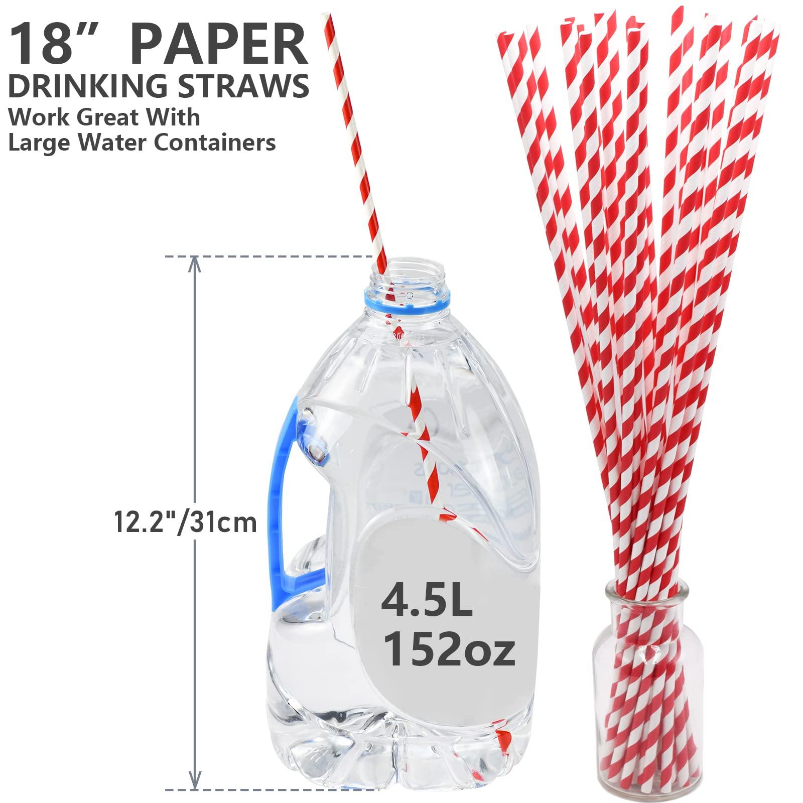 chunspak 18 Inch Extra Long Paper Drinking Straws - For Large Drinks, Cotton Candy Sticks, DIY Crafts - Red, 100 Counts- 100% Biodegradable