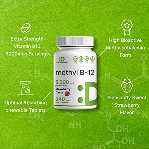 DEAL SUPPLEMENT DEAL SUPPLEMENT Methyl B-12 Vitamins 5000 mcg, 240 Chewable Tablets | Active Form - Strawberry Flavored - Energy Support & Brain Health Function - Vegetarian & GMO Free