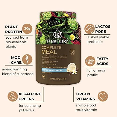 PlantFusion PlantFusion Complete Meal Replacement Shake - Plant Based Protein Powder with Superfoods, Greens & Probiotics - Vegan, Gluten Free, Soy Free, Non-Dairy, No Sugar, Non-GMO - Vanilla 1 lb