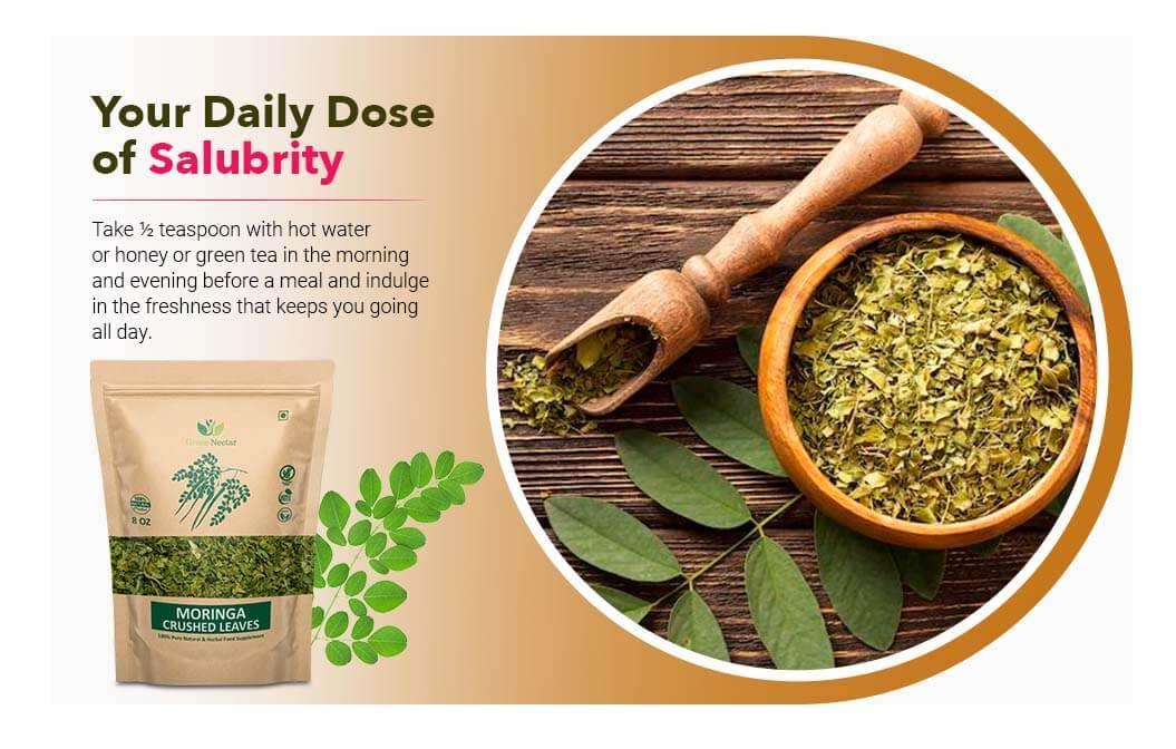 NineLife Basics Moringa Tea Cut Leaves 8 Ounces(0.5 lb), Rich Source of Antioxidants - Green Nectar (2 Pack - 16 Ounces)