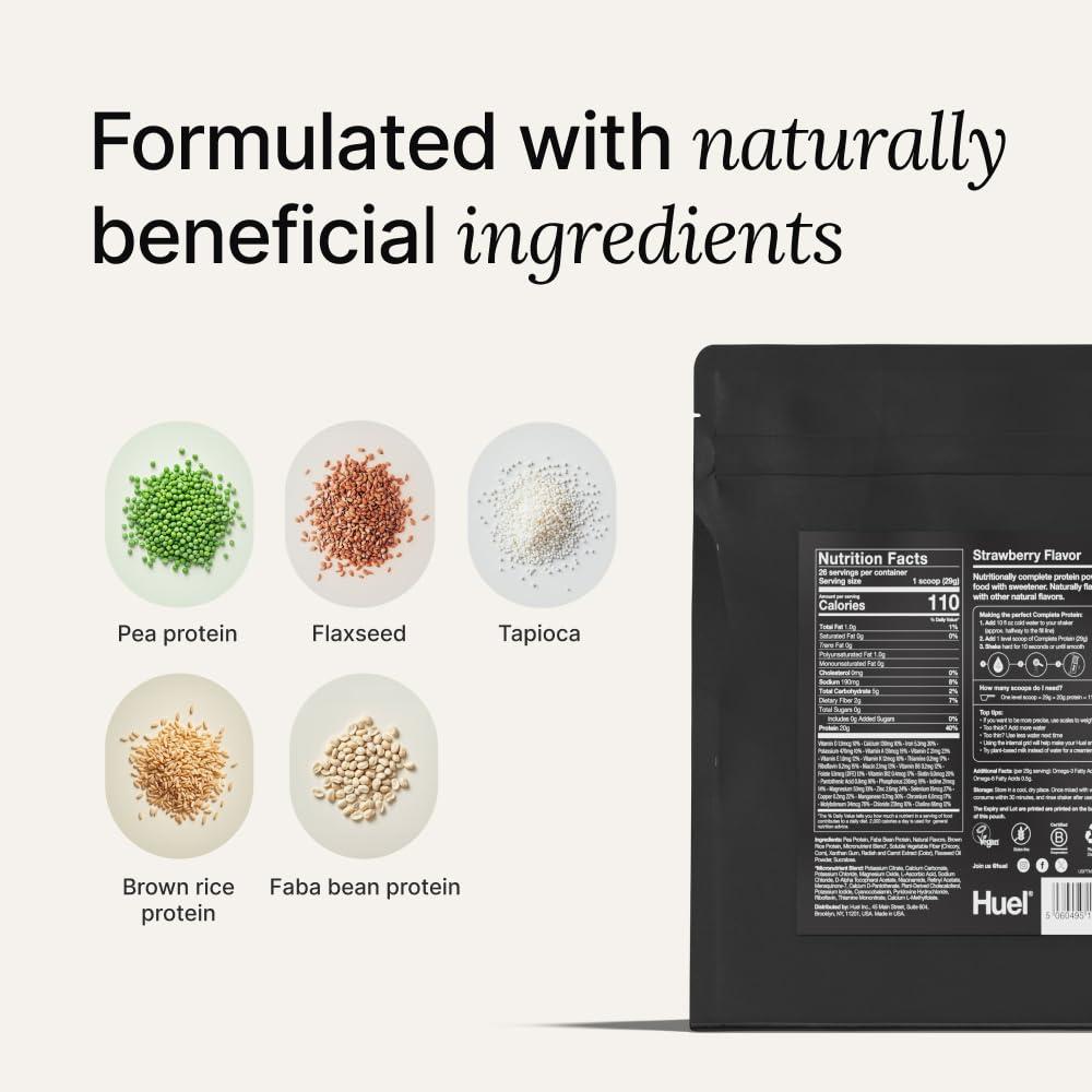 Huel Huel Vegan Protein Powder | Strawberry | Complete Nutrition | 20g Protein, 27 Vitamins and Minerals, 100% Plant-Based, Gluten Free, Non-GMO, Lactose Free | 26 Servings