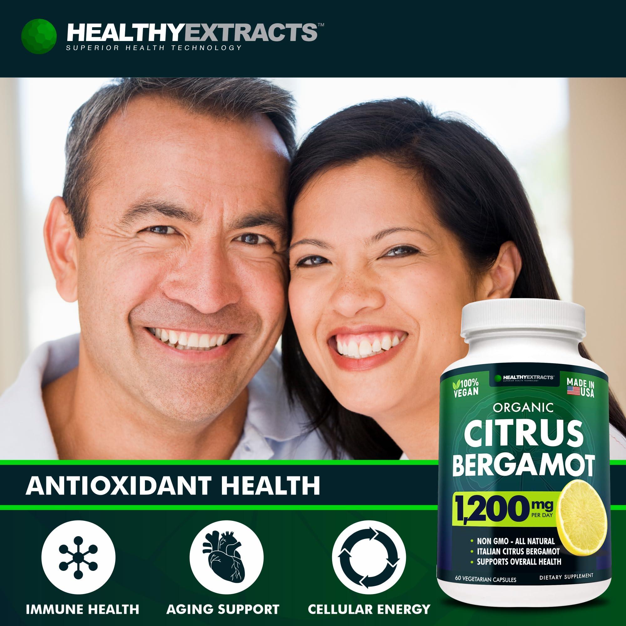 HEALTHYEXTRACTS Healthy Extracts Citrus Bergamot Supplement  150:1 Extract, 1200mg per Serving, 80% Polyphenols, Supplement for High Cholesterol, Italian Sourced, 60 Count, 1 Month Supply, Made in the USA