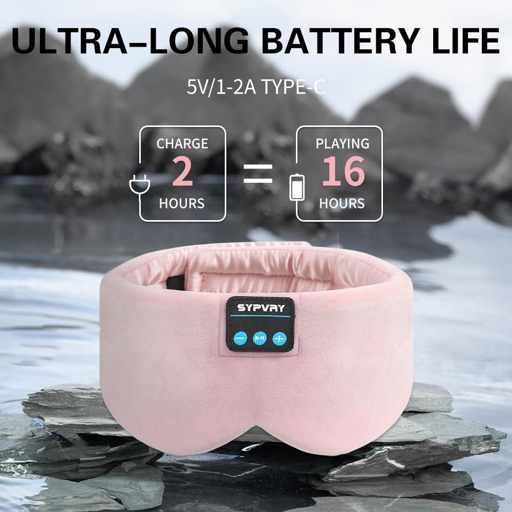 SYPVRY SYPVRY Sleep Headphones Silk Bluetooth Eye Mask Soft Sleep Mask Headband Headphones Wireless Bluetooth Sleep Mask with Speaker Microphone Adjustable Music Blindfold Mask, Pink