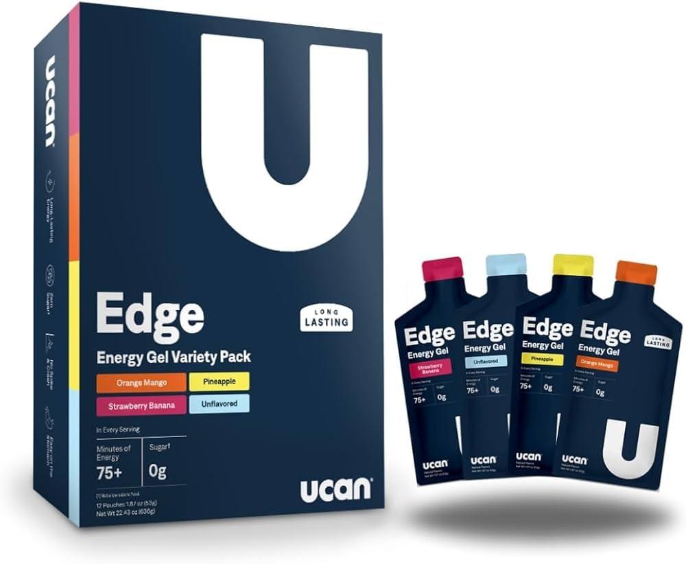 UCAN UCAN Edge Energy Gel Shots, Variety Pack (12, 2 Ounce Packets) for Running, Training, Workouts, Fitness, Cycling, Crossfit | Sugar-Free, Vegan, & Keto Friendly