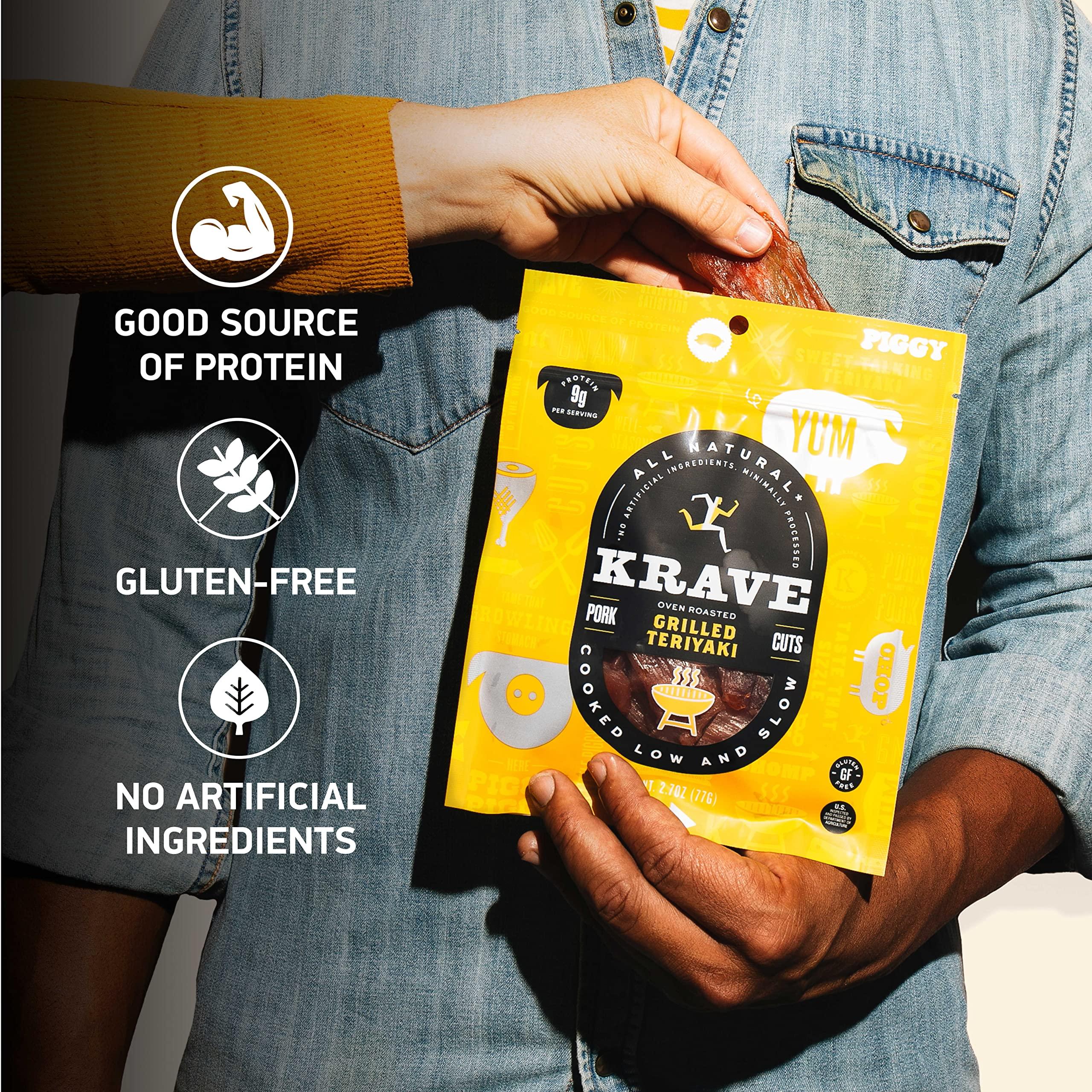 Krave Jerky KRAVE All Natural Pork Jerky, Grilled Teriyaki - Protein Packed Snacks Roasted for Maximum Flavor - Premium Tender Meat Cuts - Gluten Free - 2.7 Ounce