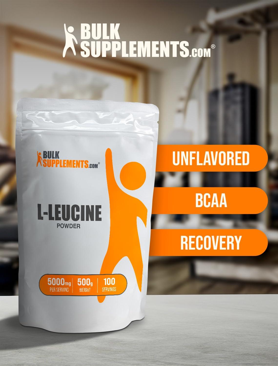 BulkSupplements BulkSupplements.com L-Leucine Powder - Leucine Supplements, Leucine Amino Acid - BCAA Supplements, Leucine Powder - Unflavored, 5000mg per Serving, 500g (1.1 lbs) (Pack of 1)