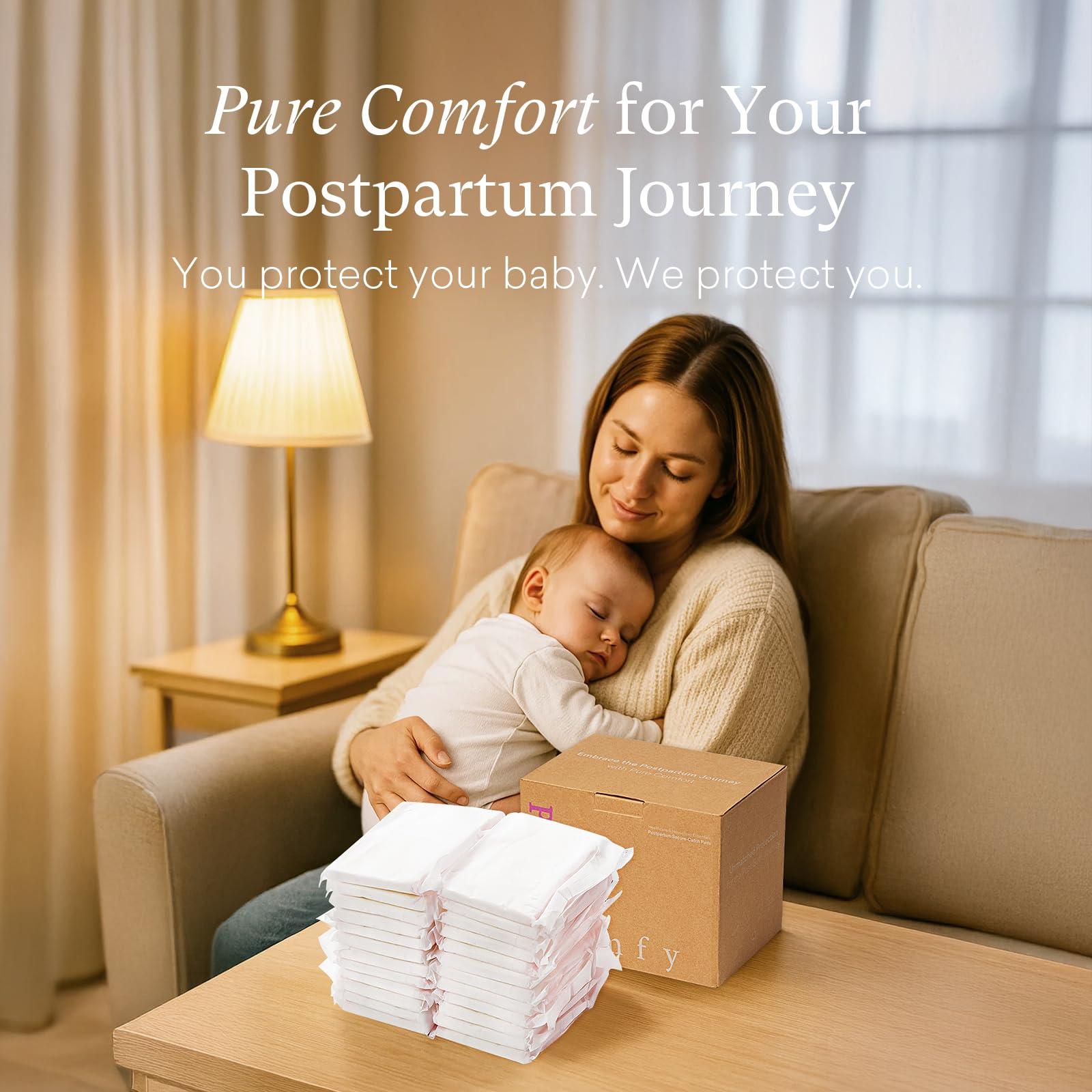 PurComfy PurComfy Premium Postpartum Pads with Wings Extra Long Maternity Pads Large Maximum Absorbency Post-partum Incontinence Pads Ultra Soft Heavy Flow Secure Leak Protection After Birth Pads, 24 Count