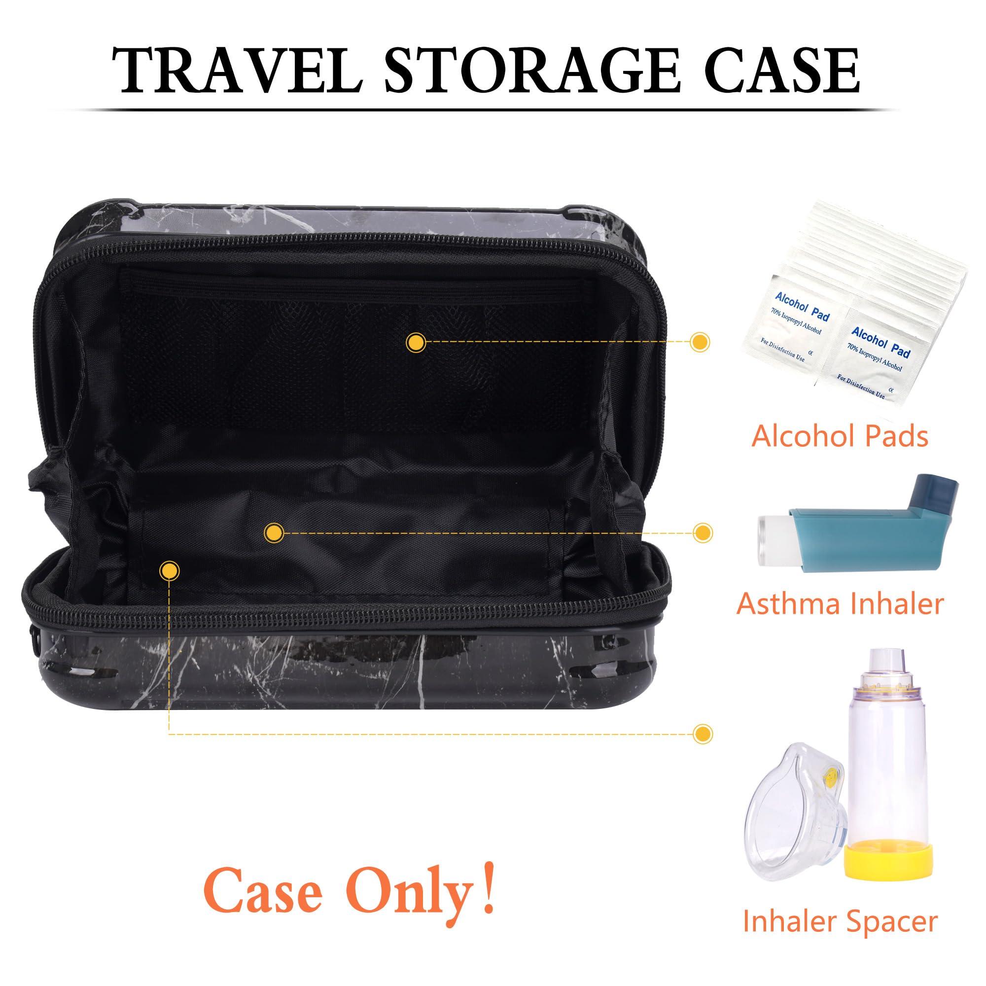 MGZNMTY MGZNMTY Travel Carrying Case for Asthma Inhaler, Inhaler Spacer for Kids and Adults, Masks, Inhaler Holder Bag with Shoulder Crossbody Rope and Mesh Pocket for Medicine (Only Case) (Black Marble)