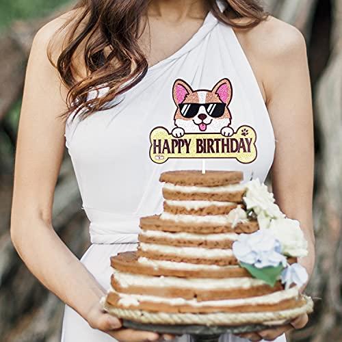 LHCING Corgi Happy Birthday Cake Topper - Puppy Corgi Welsh Birthday Party Cake Supplies - Happy Dog Gotcha Day - Let\'s Pawty Dog Birthday Decoration