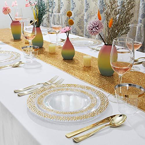 supernal Supernal 180pcs Gold Plastic Dinnerware,Clear Plasitc Plates with Gold Dimond Design,Gold Plastic Silverware,Gold Plates,Clear Cup with Gold Rim,Good Choice for Wedding and Party