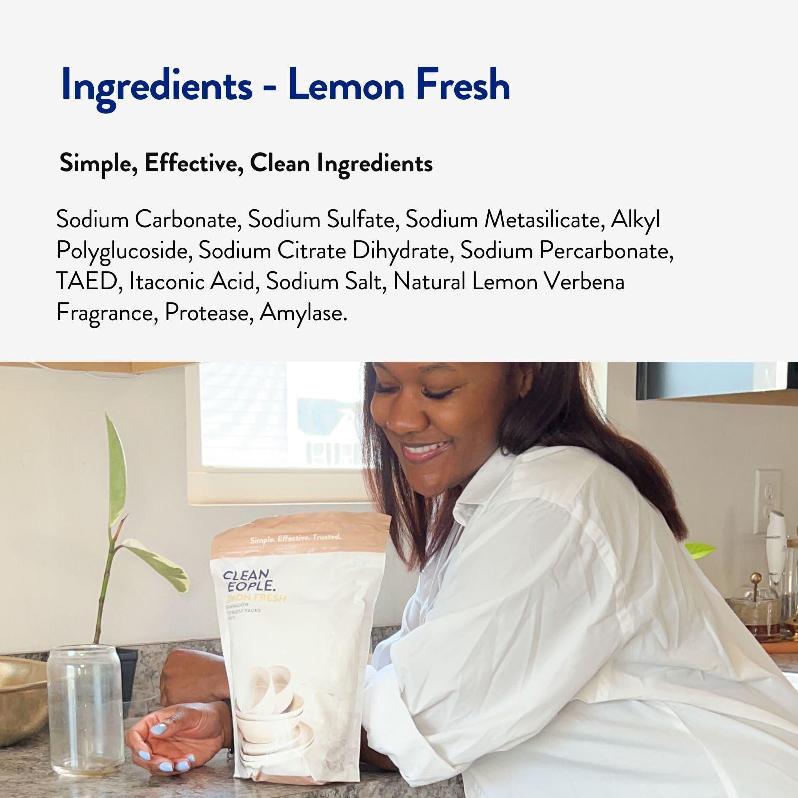 THE CLEAN PEOPLE The Clean People Dishwasher Pods - Cuts Grease & Rinses Sparkling Clean - Residue-Free - Phosphate Free Dishwashing Pods - Lemon, 30 Pack