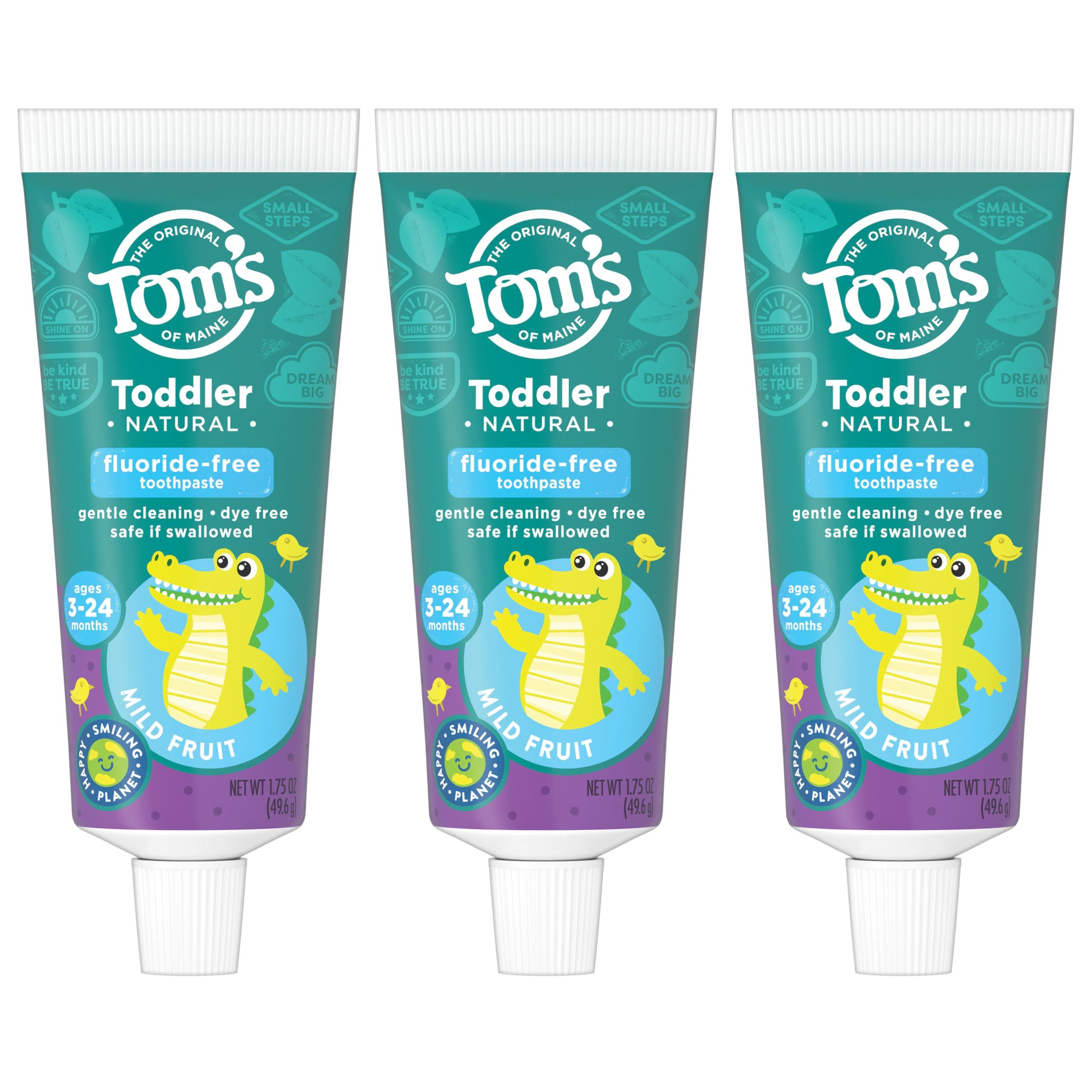 Tom's of Maine Tom\'s of Maine Fluoride-Free Toddler Training Toothpaste, Mild Fruit, 1.75 oz. 3-Pack (Packaging May Vary)