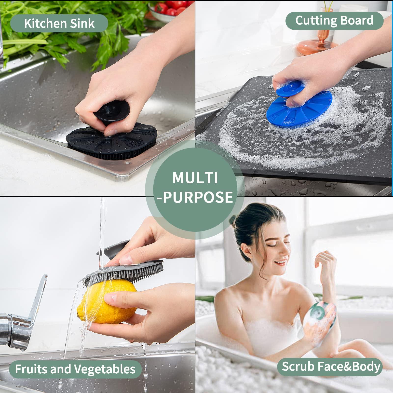 BEAUTAIL Silicone Sponge, BEAUTAIL Non-Scratch Scrub Sponges, for Washing Dishes and Cleaning Kitchen, Long Lasting and Reusable Dishwashing Scrubber, Suction Up Hang Designed, 2 Pack, Black+Olive Green