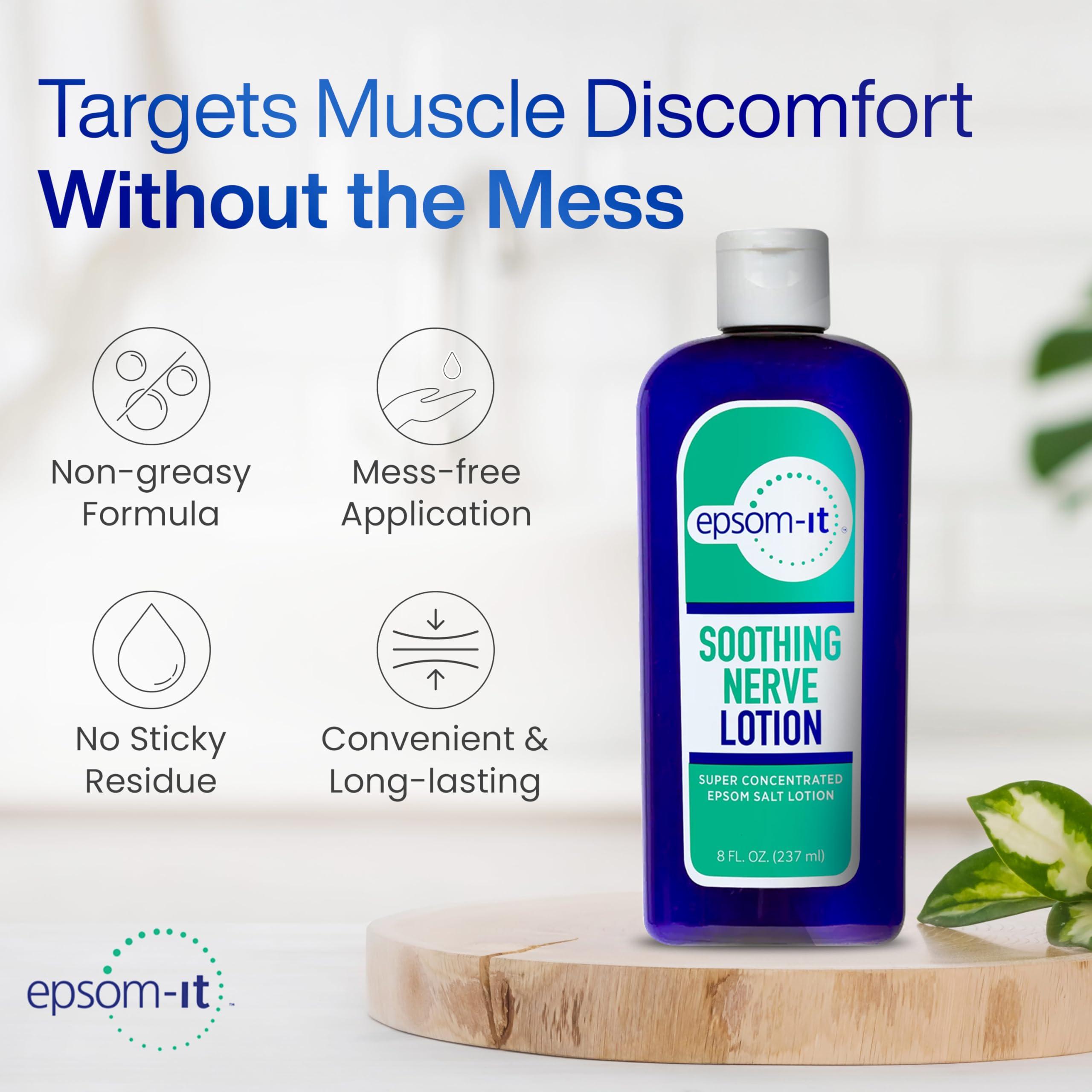 EPSOM-IT Epsom-It Soothing Nerve Lotion - Epsom Salt Magnesium Lotion, Topical Magnesium Cream with Capsaicin & Arnica for Muscle Discomfort, Restless Legs and Better Sleep, 8.0 oz.