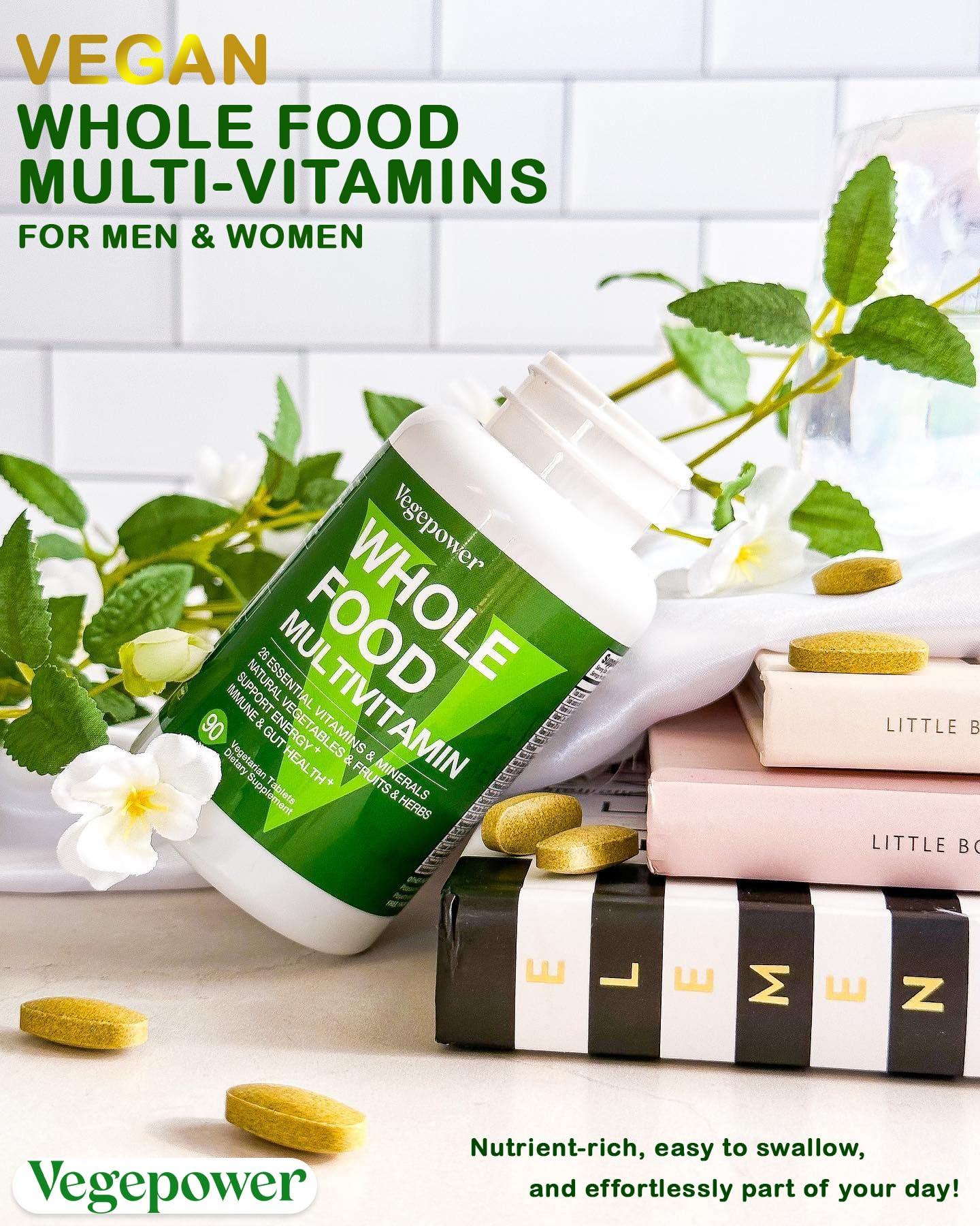 VEGEPOWER Whole Food Multivitamin for Men Women - with 65+ Vitamins, Minerals, Organic Nature Powder & Extracts - Whole Food Supplement for Energy, GUT, immune Health - All Natural, Non-GMO 90 Vegan tablets