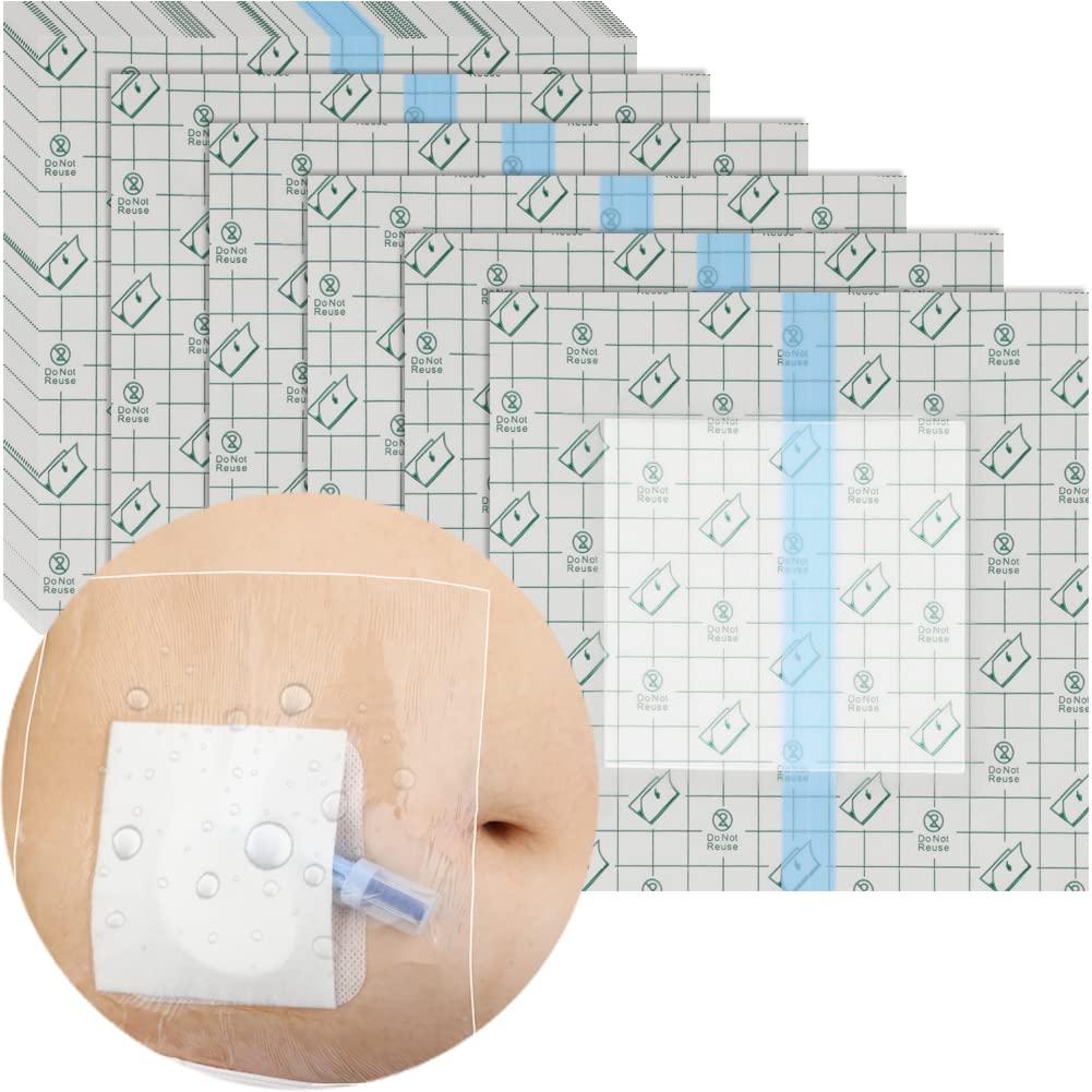 Hola Health Waterproof Shower Cover Shields, Non-Stick Center Pad for Dialysis Port Picc Line Chest Catheter PD Peritoneal Dialysis Chemo Feeding Tube Peg G-Tube Patient Bandage Protector, 8\"x8\"(Pack of 25)