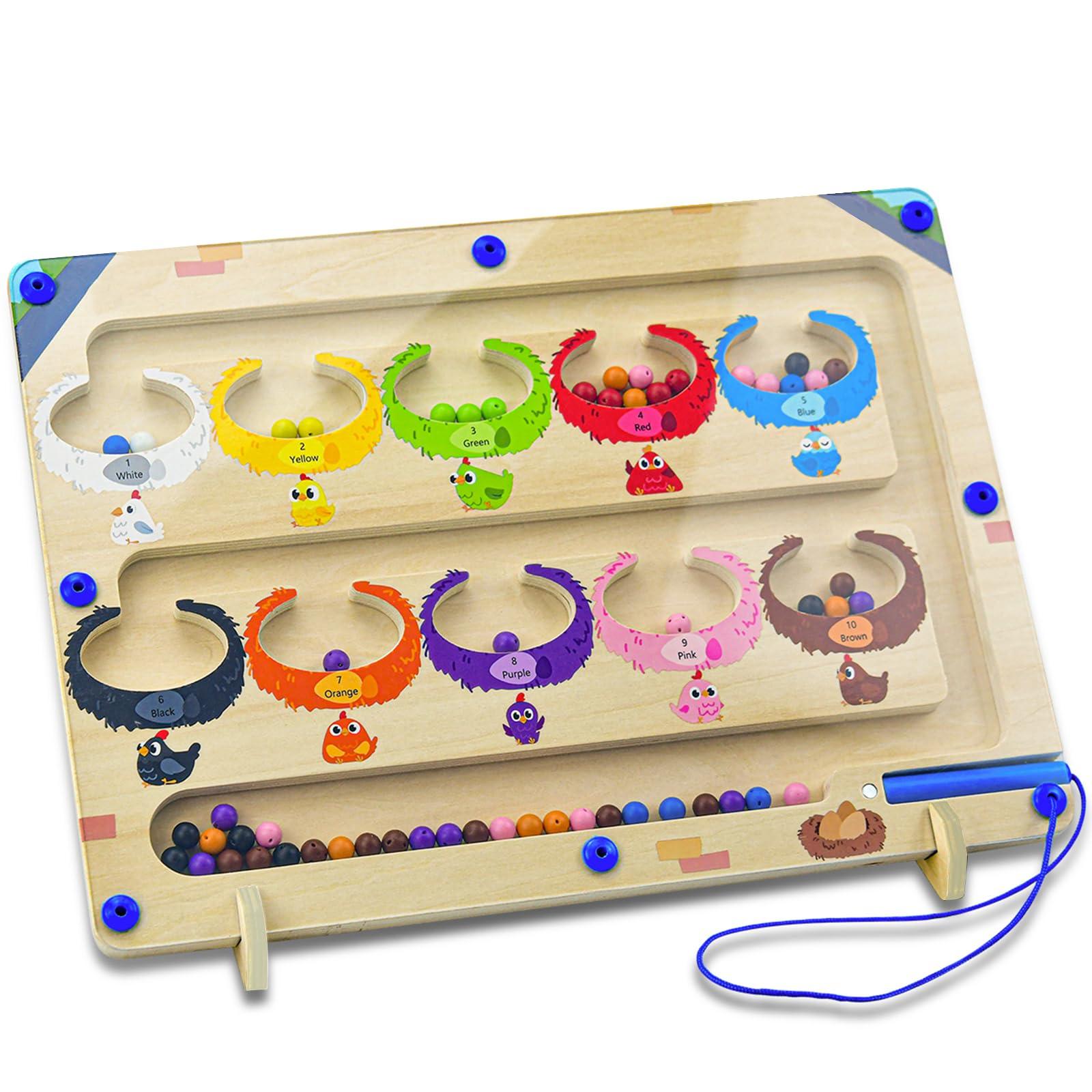RAOVCUS Activities For Seniors With Alzheimers And Dementia,Magnetic Color and Number Maze, Wooden Magnet Board Montessori Sensory Toys for Elderly Patients Learning Color Sorting And Counting Fidget Games