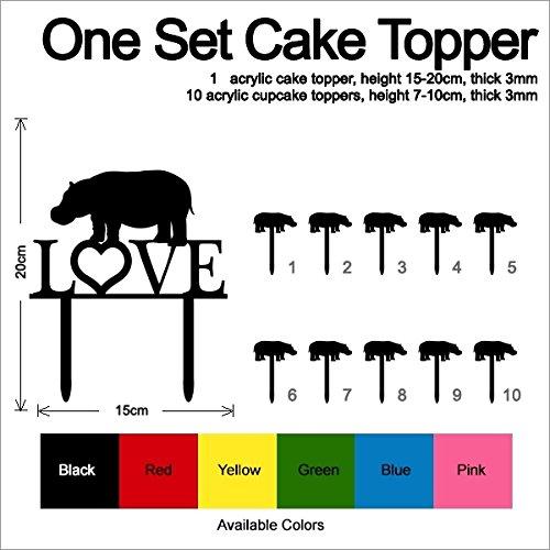 jjphonecase TC0166 Love Hippopotamus Party Wedding Birthday Acrylic Cake Topper Cupcake Toppers Decor Set 11 pcs