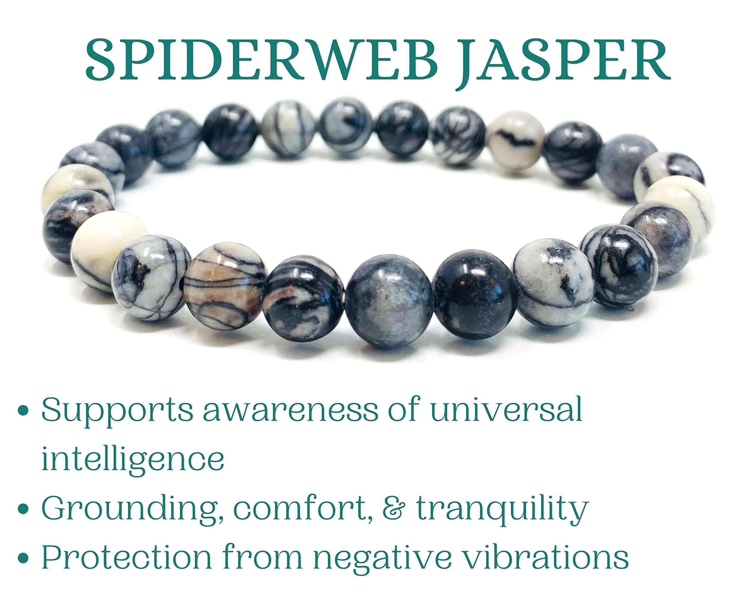 Soul Charms Crystals Spiderweb Jasper Beaded Crystal Bracelet 8mm Beads Stackable | Calming, Energy Balance, Protection, Grounding, Spiritual Gift Her Him Healing Bracelet