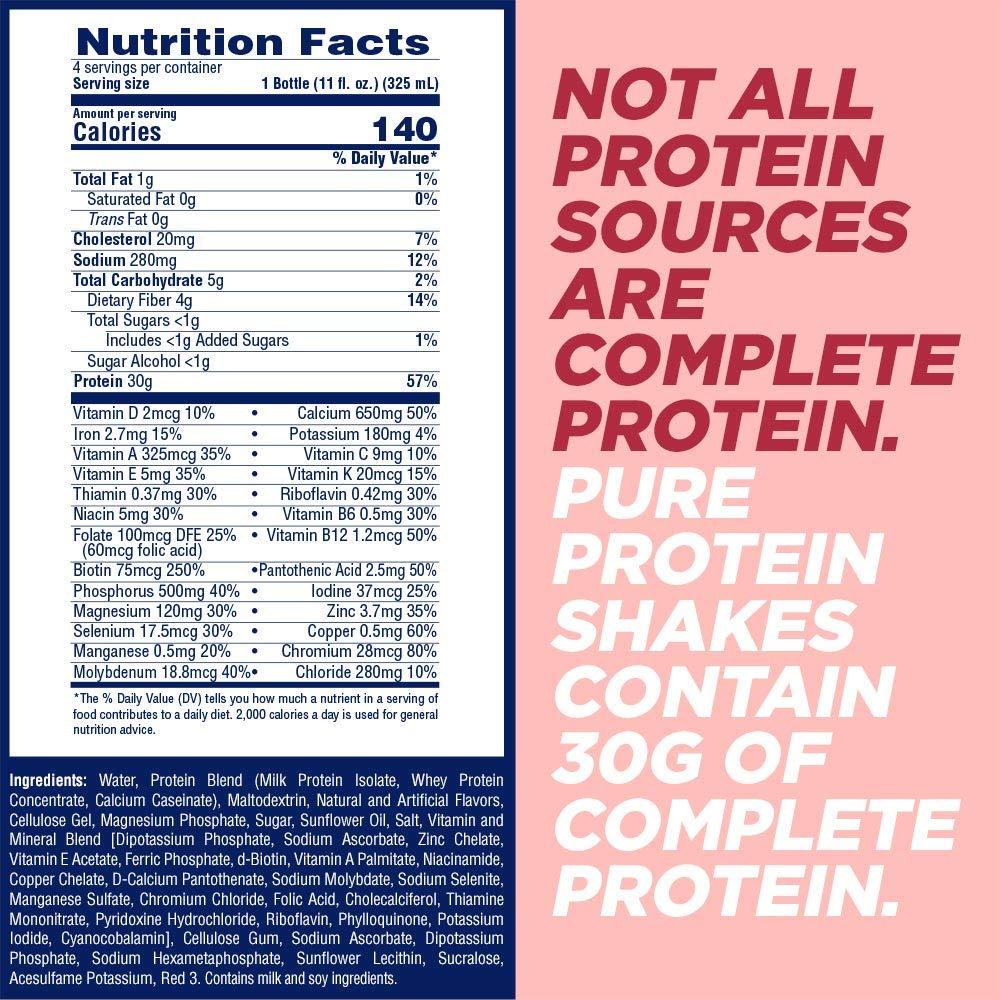 Pure Protein Pure Protein Shake, Strawberry, 30g Protein, 11 FL Oz, 4 Ct (Pack of 1)