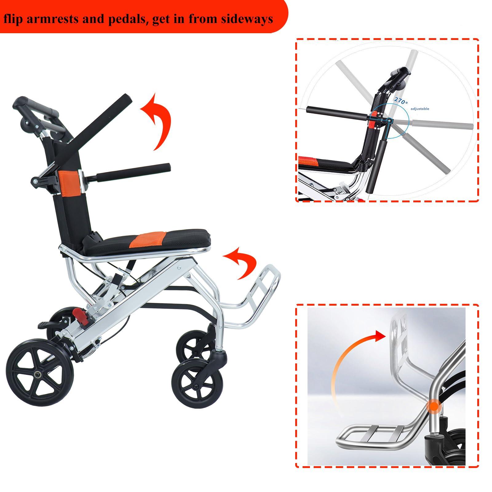 urge medical Portable Folding Wheelchair, Travel Wheelchair with handbrake, Ultra-Light Wheelchair for The Elderly and Children (with Bag)…