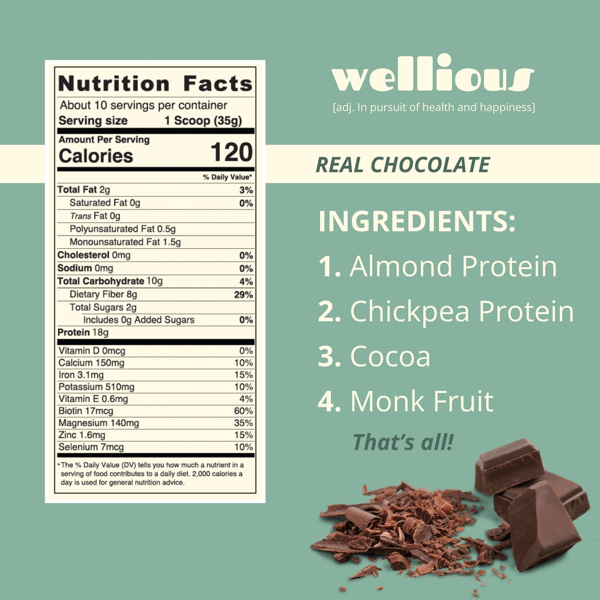 wellious wellious - Clean Vegan Protein Powder - 2 Pack, 1 Chocolate and 1 Vanilla - for Gut Health, Plant Based, Keto, No Sodium, High Fiber, Dairy Free, for Women and Men