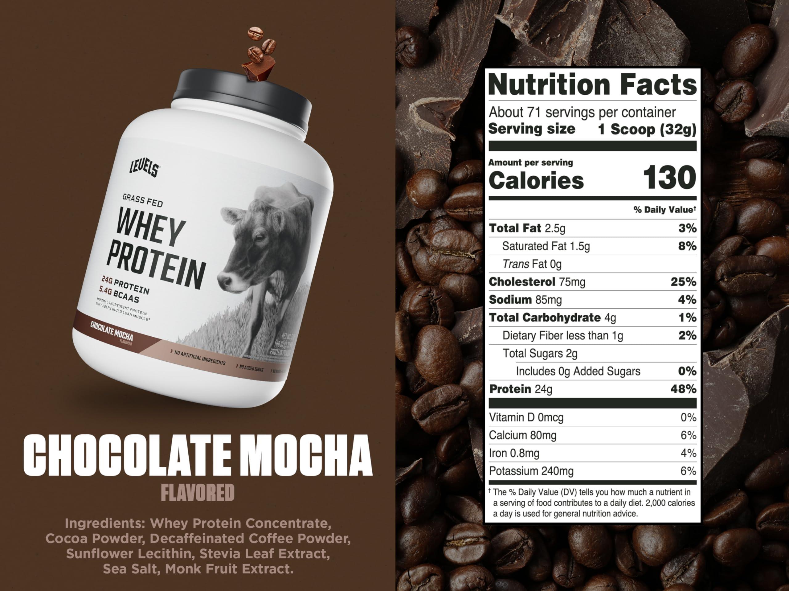 Levels Nutrition Levels Grass Fed Whey Protein, No Artificials, 24G of Protein, Chocolate Mocha, 5LB