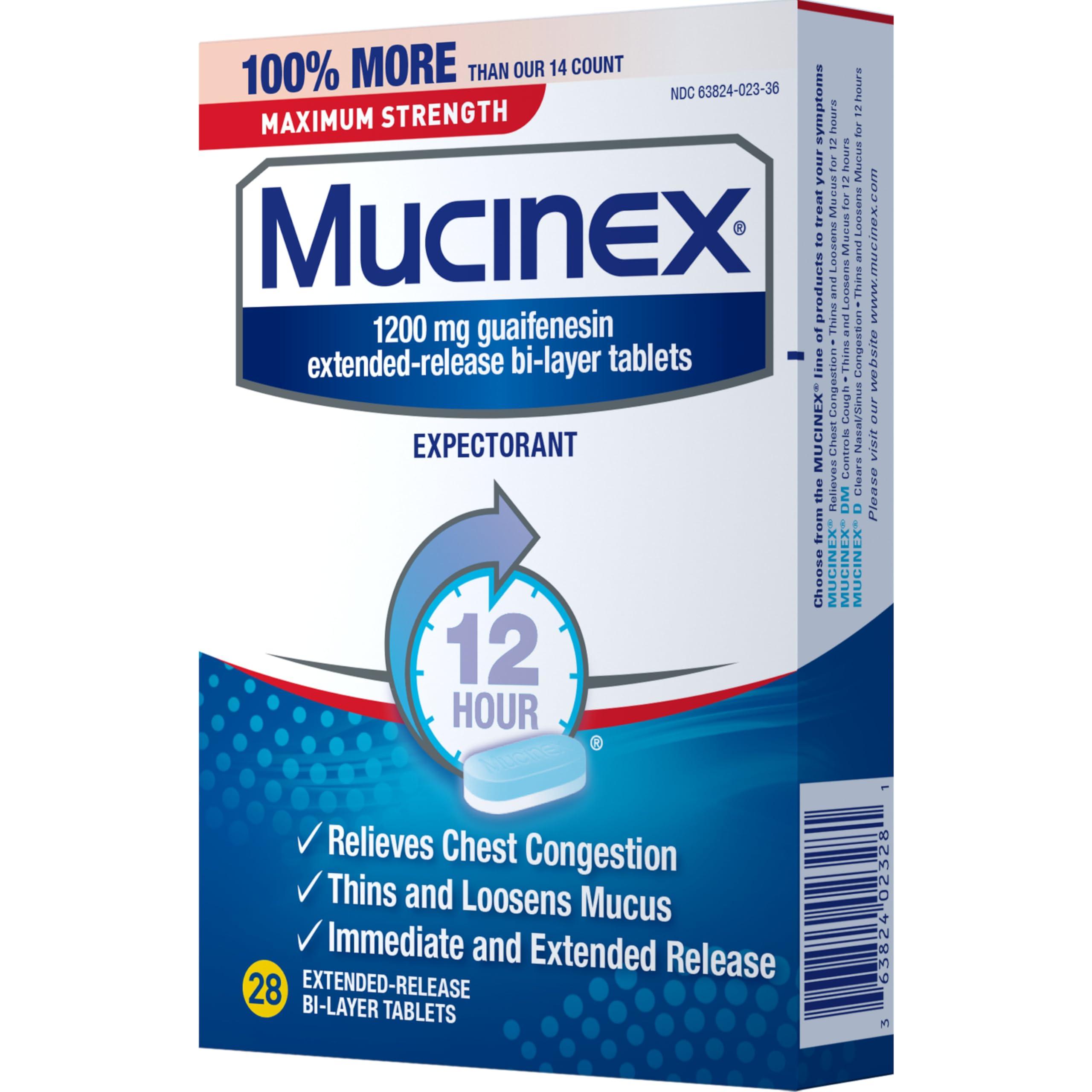 Mucinex Mucinex Maximum Strength 12 Hour Chest Congestion Expectorant Relief Tablets, 1200 mg, Thins & Loosens Mucus, 28 Count