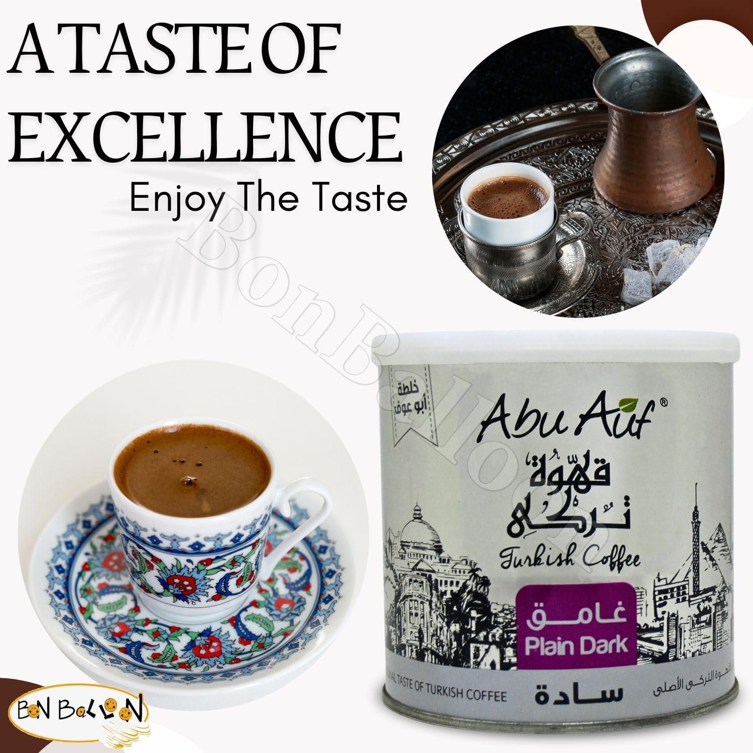 Abu Auf Abu Auf AbuAuf Oriental Original Turkish Coffee Cafe Arabic Arabian Arabica Ground Roasted Mud Coffee Plain Dark Roast (Plain Dark Roast 8.82 oz / 250 gm)