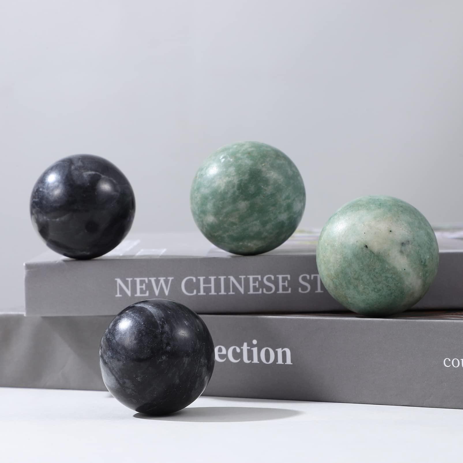 Healifty Healifty Baoding Balls Pack of 4-1.4 inch Chinese Balls for Hand, No Chime Chinese Health Exercise Massage Balls (Green,Black)