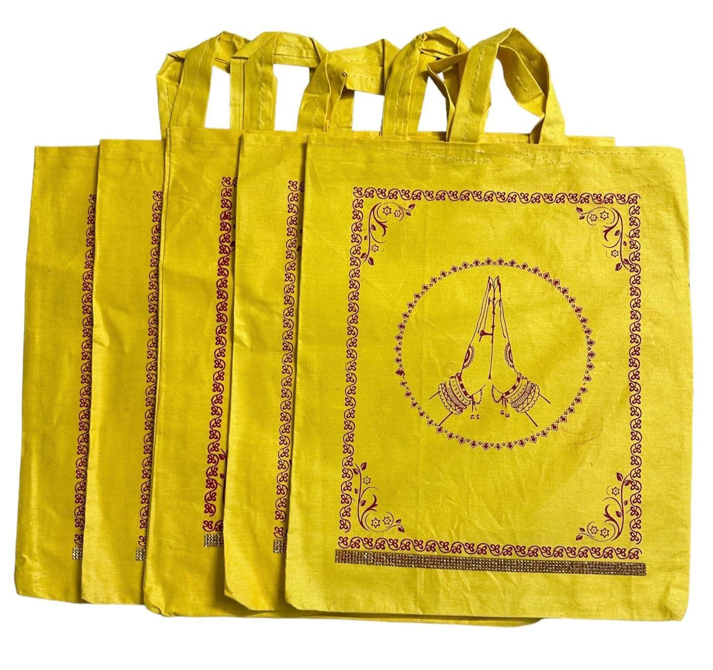 Generic Traditional Indian Yellow Cloth Gift Bag-Manja pai(Pack of 5 bags)