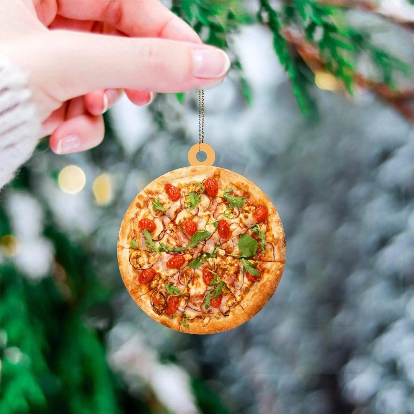 CowkissSign CowkissSign 2D Ornament Tomato Bacon Cheese Pizza Xmas Tree Ornaments Italian Pizza with Mozzarella Christmas Decorations Gift Food Sweet Dessert Christmas Stocking Filling Acrylic Ornament