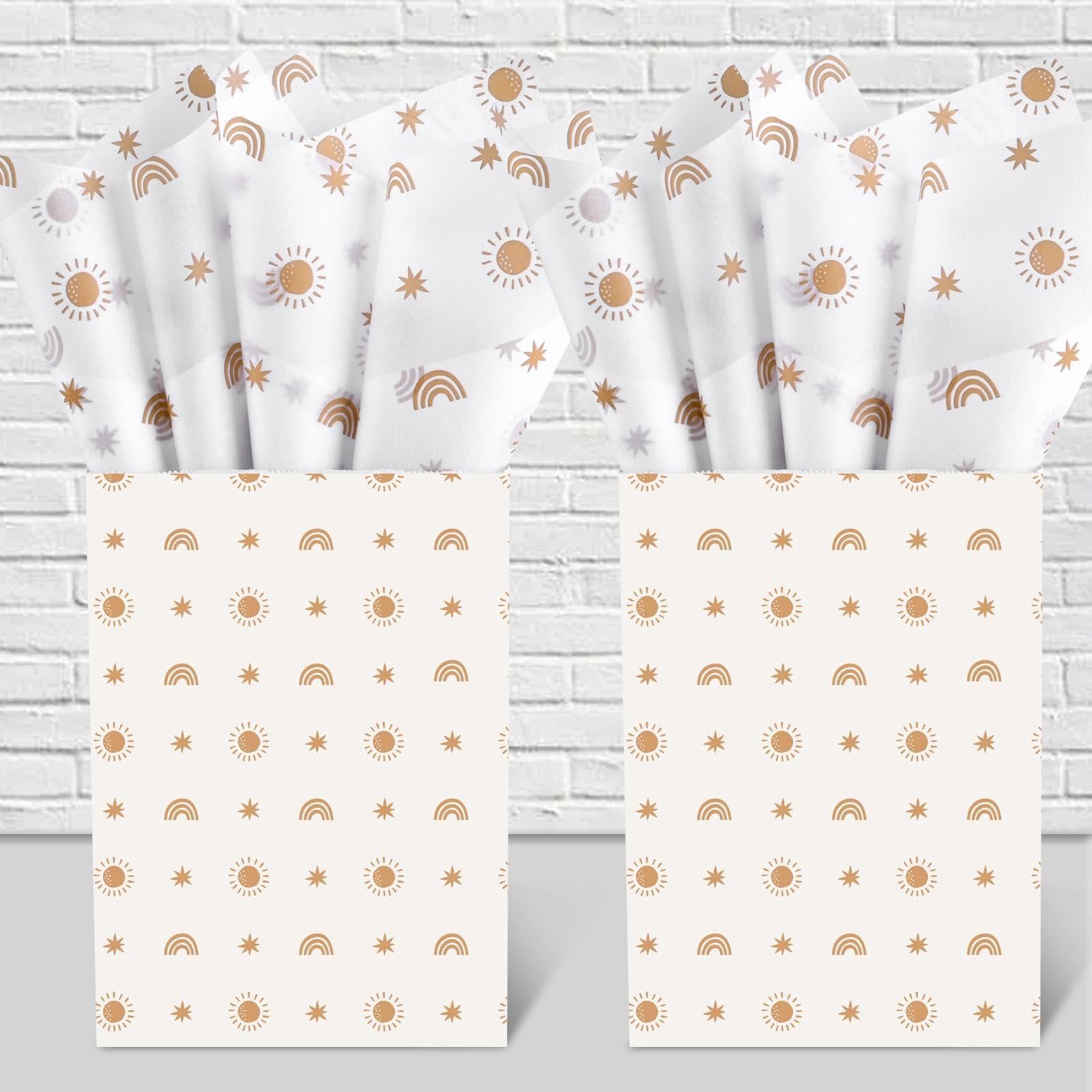 Bolsome 100 Sheets 20 * 14 Inches Sunshine Boho Rainbow Tissue Paper for Gift Wrapping Boho Wrapping Paper Printed Pastel Tissue Paper Bulk for Gift Bags for Birthday Wedding Baby Shower DIY Craft