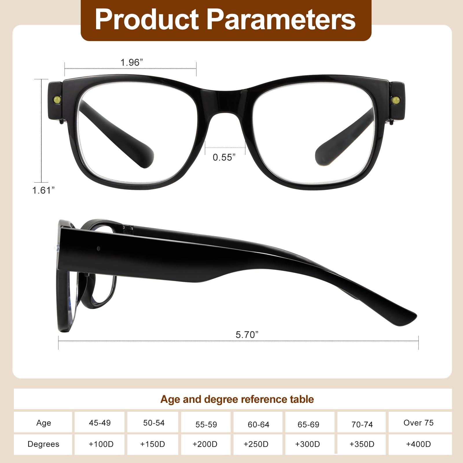 OuShiun OuShiun USB Rechargeable Led Reading Glasses Smart Lighted Eyewear for Women Men (Black, 2.0X)