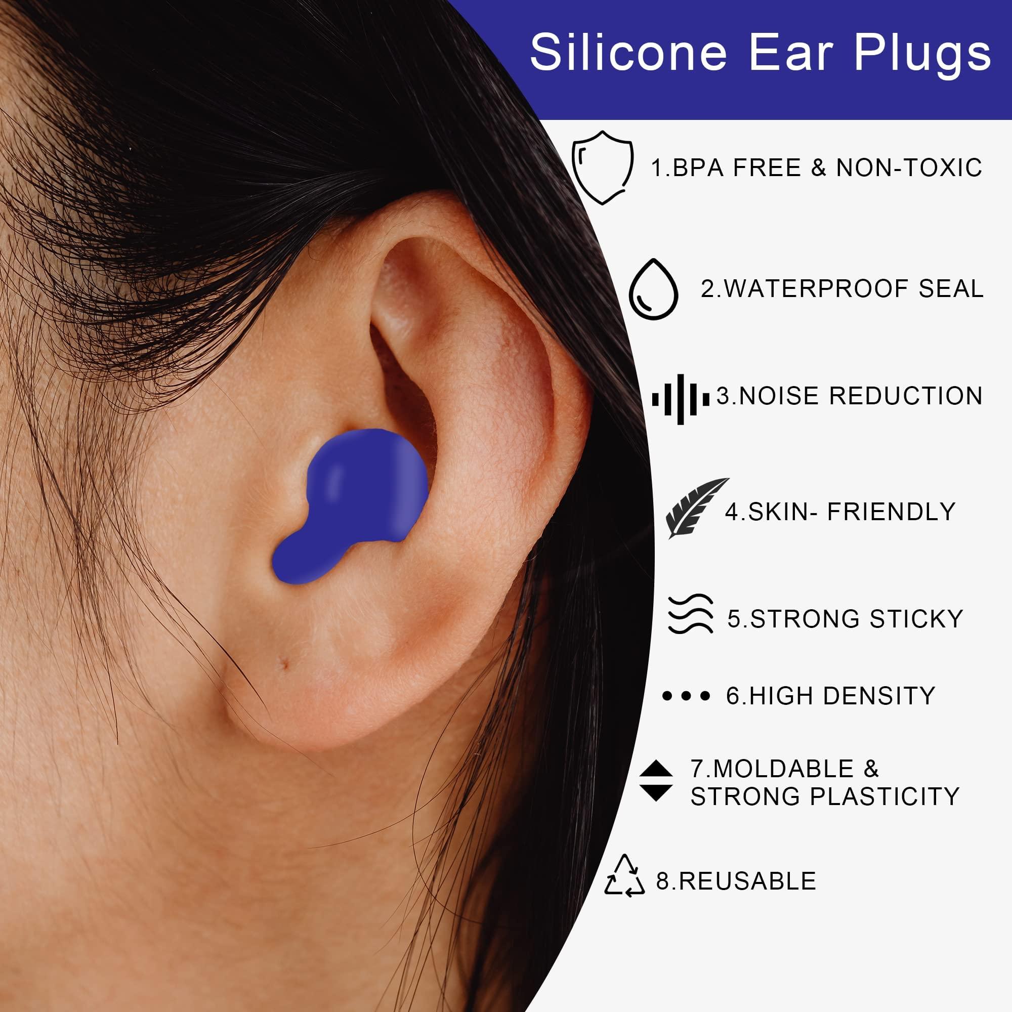 EXGOX EXGOX 7 Pairs Silicone Ear Plugs for Sleeping Noise Cancelling Reusable Moldable Wax Earplugs for Swimming, Work, Airplane, SNR27dB(Dark Blue)