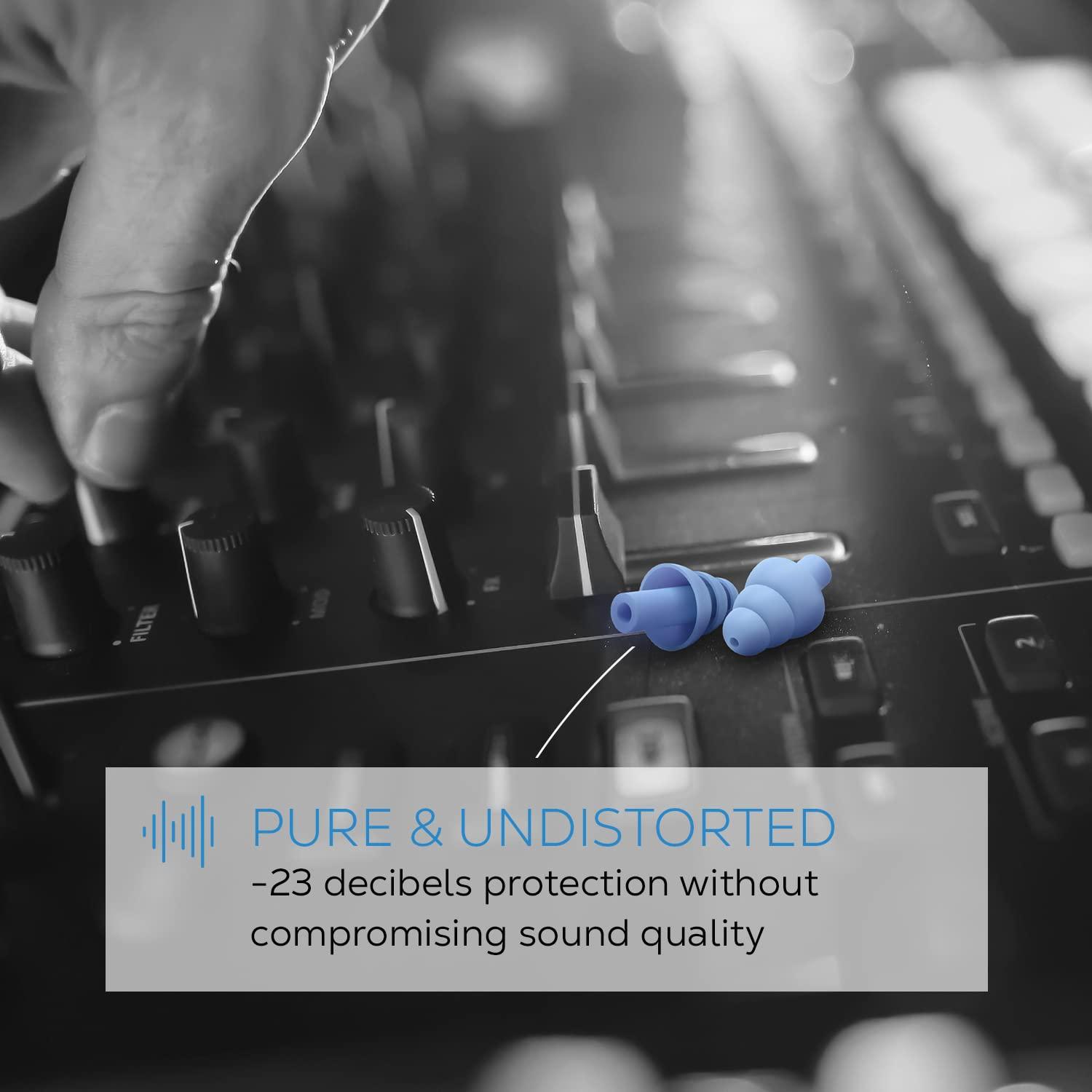 Shush Shush Acoustic Earplugs - for Music Festivals, Clubs and Concerts - Ceramic Filter for Superior Sound Quality (SNR 23 dB) - High Fidelity Hearing Protection - Reusable Over 365 x Sky Blue