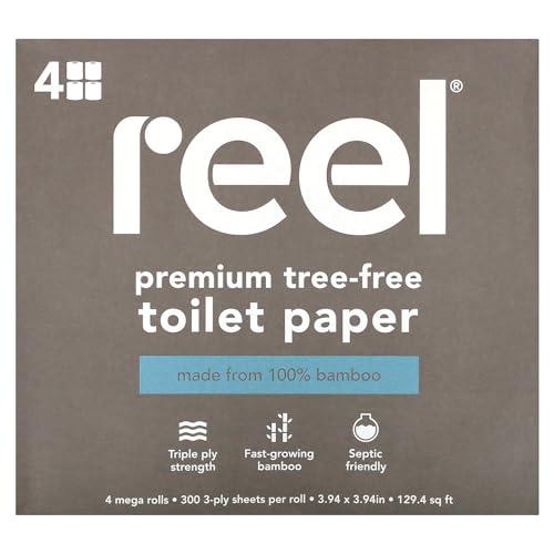 Reel Paper Reel Paper Premium Tree-Free Toilet Paper, 100% Bamboo, 3 Ply, 4 Count (Pack of 6)