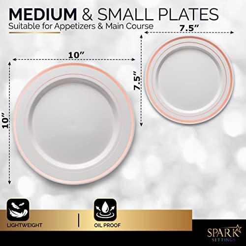 SparkSettings SparkSettings Rose Gold Plastic Plates For Party, 100 Pack Plastic Plates Disposable Wedding Plates 50 Elegant 10.25 Dinner Plates & 50 Sturdy 7.5 Dessert Party Plates Disposable Plates For Party