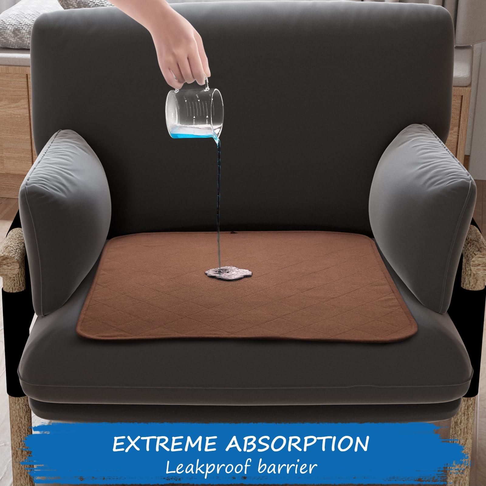 Coldwind Waterproof Chair Pads for Incontinence Washable, 22\" x 21\" Under Pads for Adults Washable, 2 Pack Incontinence Chair Pads, Wheelchair Reusable Seat Pads Cover for Men, Women, Adults, Brown