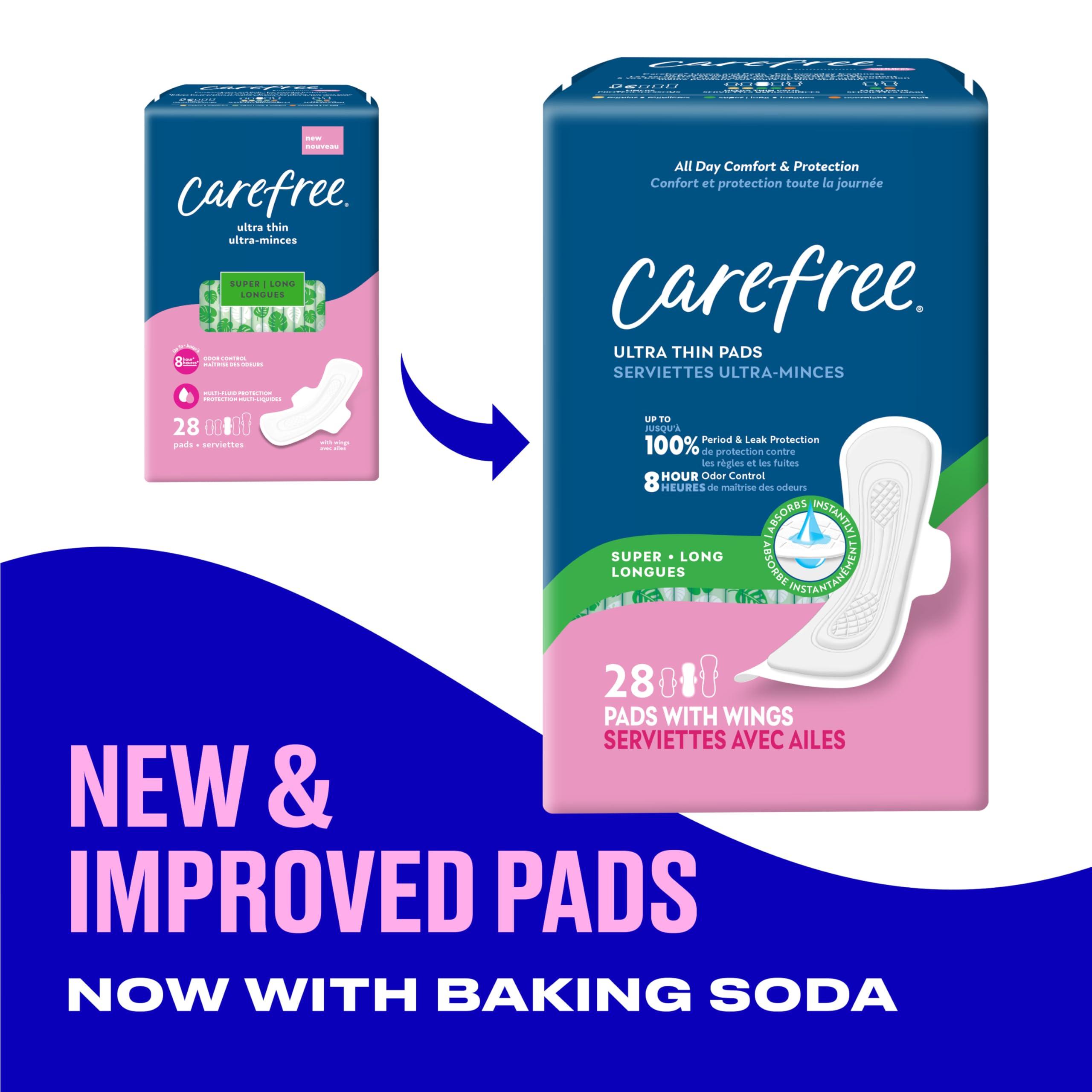 Carefree Carefree Ultra Thin Pads for Women, Super/Long Pads With Wings, 28ct | Carefree Pads, Feminine Care, Period Pads & Postpartum Pads | 28ct (Pack of 1)