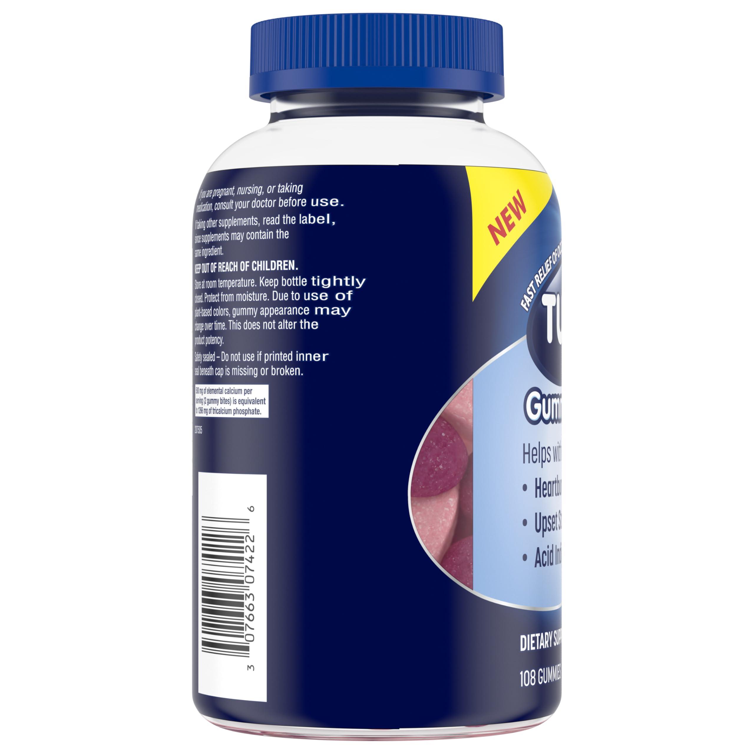 TUMS TUMS Gummy Bites Dietary Supplement for Occasional Heartburn Relief, Upset Stomach and Acid Indigestion, Great for a Summer BBQ - Cherry Berry Burst - 108 Count