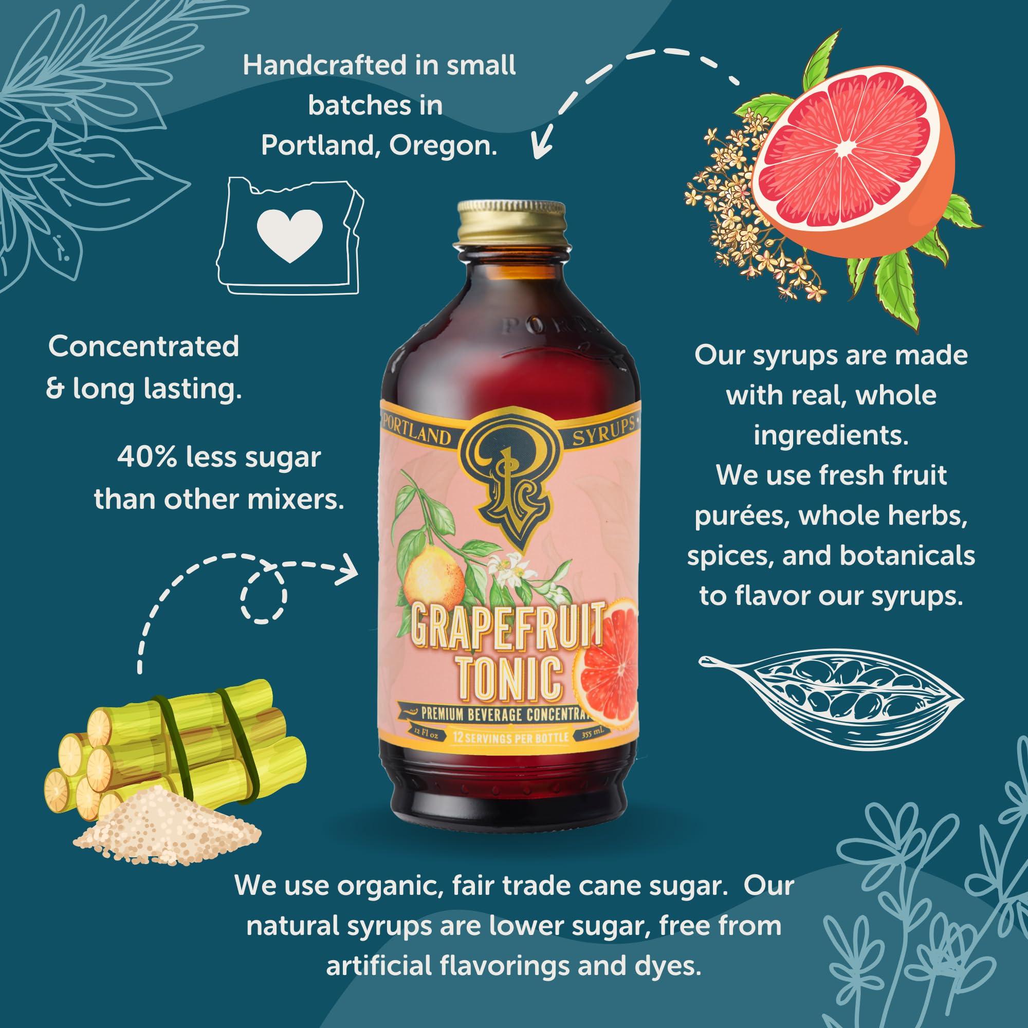 P Portland Syrups Portland Syrups Grapefruit Tonic Syrup - Craft Delicious Cocktails, Mocktails, Tea, Soda, Coffee Drinks, and More - 12 oz with 24 Servings (Pack of 2)