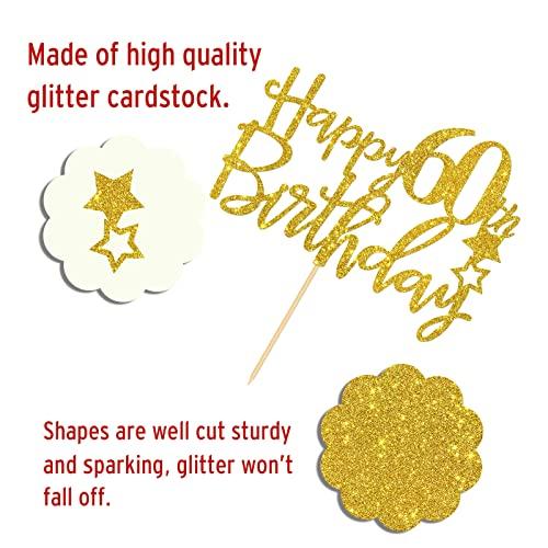 Maicaiffe Gold Glitter Happy 60th Birthday Cake Topper,Hello 60, Cheers to 60 Years,60 & Fabulous Party Decoration