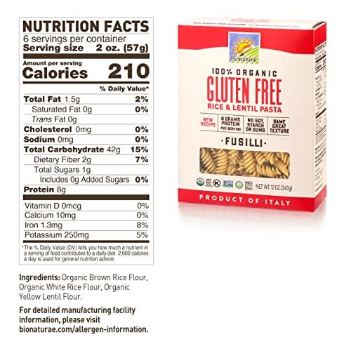 bionaturae Bionaturae Fusilli Pasta Noodles - Gluten Free Pasta Organic, Rice & Lentil Pasta, Kosher Certified, High Protein, Non-GMO, Fusilli Pasta Organic, Crafted in Italy - 12 Oz