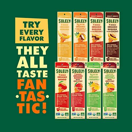SOLELY Solely - Organic Mango Fruit Jerky - 12 Individually Wrapped Fruit Strips - Fruit Leather Made from Dried Fruit - Healthy Snacks, Vegan - 0.8oz (23g)