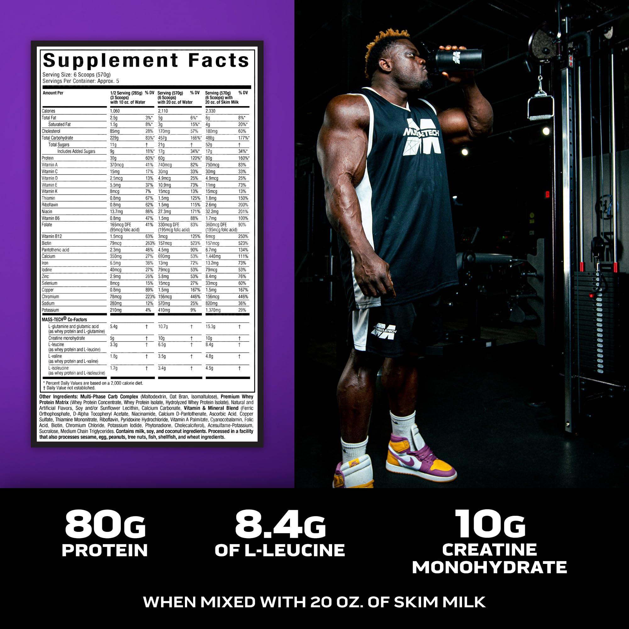MuscleTech Muscletech High-Protein Mass Gainer (Vanilla Milkshake, 6LB) - Mass Tech Extreme 2000 Mass Gainer Protein Powder Supplement - Weight Gainer for Increase Muscle, Enhanced Recovery & Strength