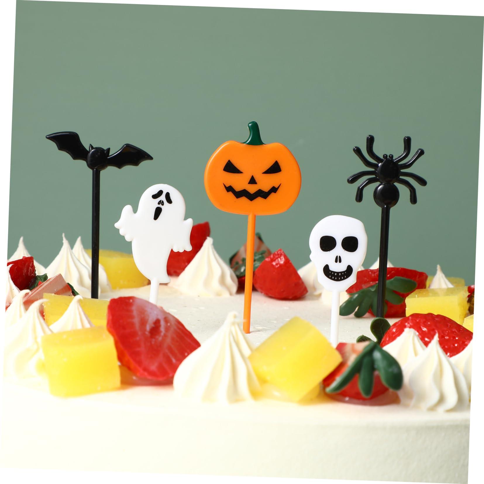 UPKOCH 54 Pcs Halloween Cake Fruit Pick Fruit Fork Cake Toppers Cupcake Flag Halloween Dessert Flag Halloween Cake Flag Cake Topper Decor Pumpkin Dessert Topper Creative Dessert Toppers