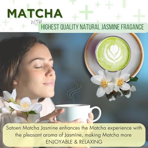 SATOEN GROUP Satoen Jasmine Ceremonial Grade Matcha Powder - Matcha Ceremonial Grade Green Tea Powder from Spring First Harvest with Jasmine Flavor - Ideal for Matcha Tea, Iced Tea, Ice Lattes - Japanese Tea Maker - 3.52 oz (100g) - Pack of 2 bags