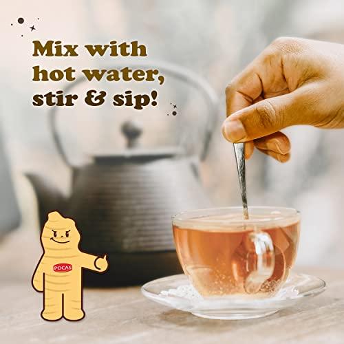 Pocas Pocas Honey Ginger Tea - Instant Tea Powder Packets with Mint & Ginger Honey Crystals Tea, Non-GMO/Gluten Free/Caffeine Free Tea, 20 Count
